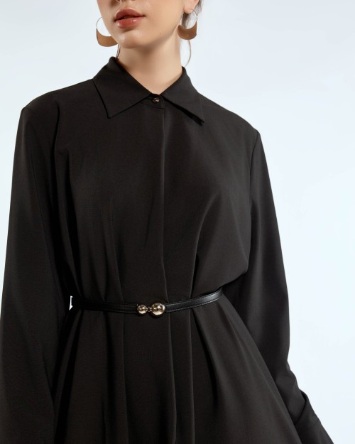 SIXDO G-Black Woven Loose Dress with Belt for Women